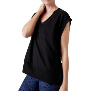 Athleta Retroterry V-Neck Sweatshirt Tee in Black size S